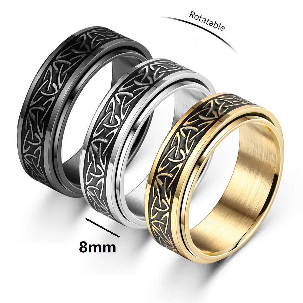 Punk Viking Script Stainless Steel Rotating Fidget Rings Men For Anxiety Worry Stress Relief Metal Rock Band Ring SpinnerXJ250219