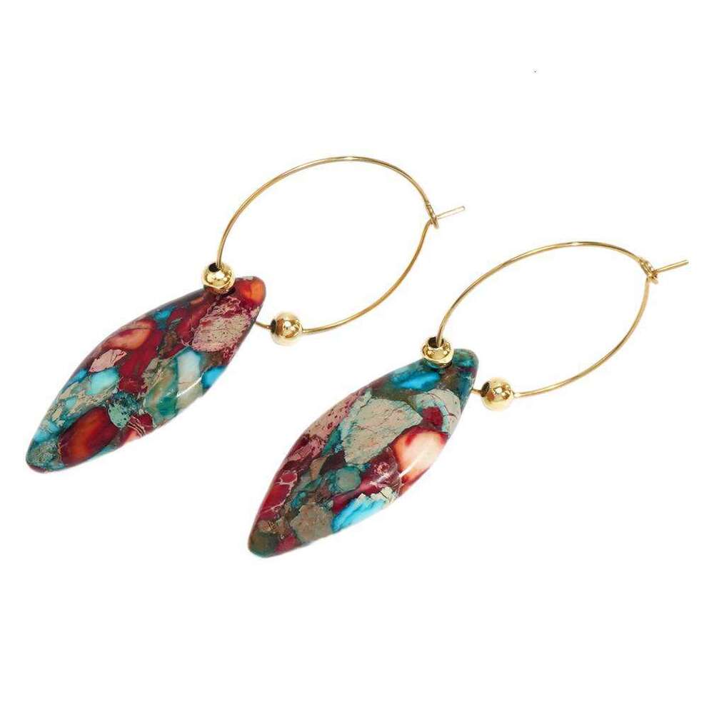 New Bohemian Rice Shaped Blue and Red Emperor Stone Pendant Earrings Popular Ins Ear Accessories