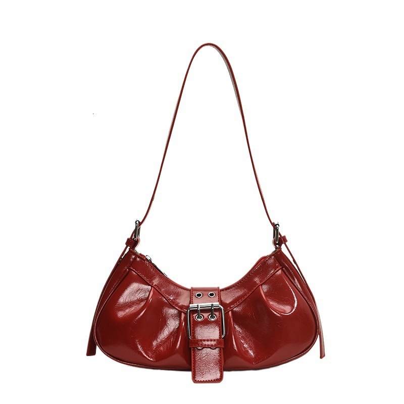 2025 new motorcycle hot girl style niche red pleated women's belt buckle single shoulder armpit crossbody bag #swissmilitary