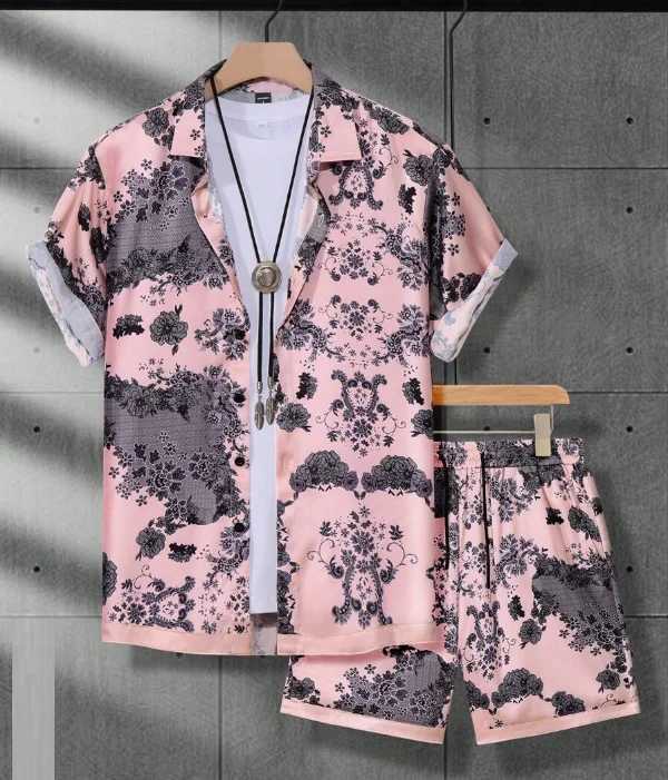 Hawaiian Shirt Set Men 3D Printed Retro Pattern Summer Fashion Casual Luxury Daily Oversized Button-up Shirt+shorts 2 Piece SetXJ250218