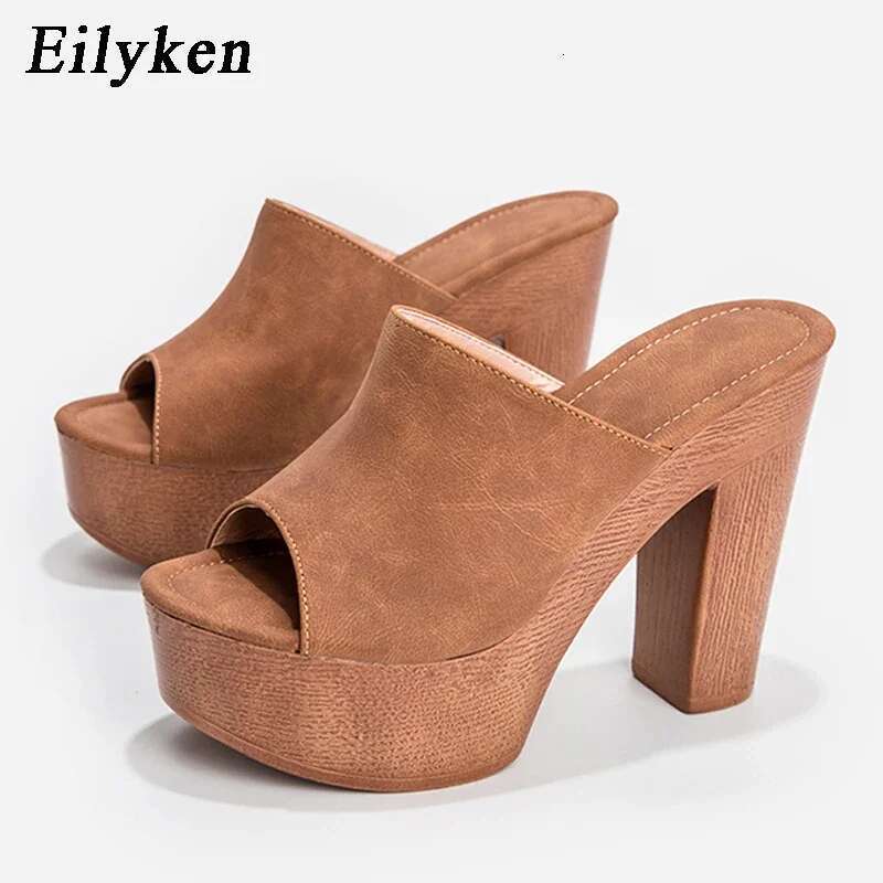 Roma Style Platform Slippers Women Casual Peep Toe Wooden Thick High Heels Ladies Shoes Fashion Sandals Big Size 43