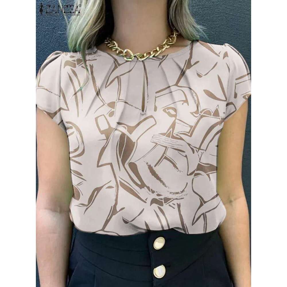 ZANZEA Stylish Women Ral Printed Blouse Summer Short Sleeve Tops Fashion Casual Holiday Party Shirt Female Work OL Blusas
