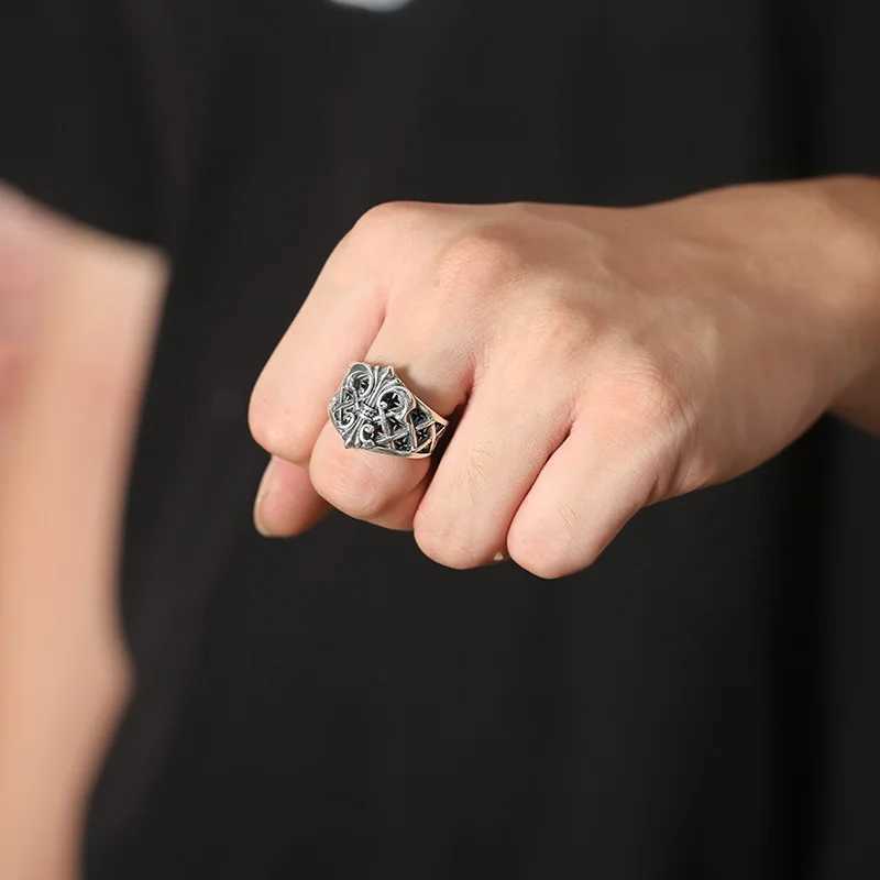 Mens Vintage Opening Punk Wind Anchor Personality Mechanical Hip Hop Trend Thai Silver Single RingXJ250219