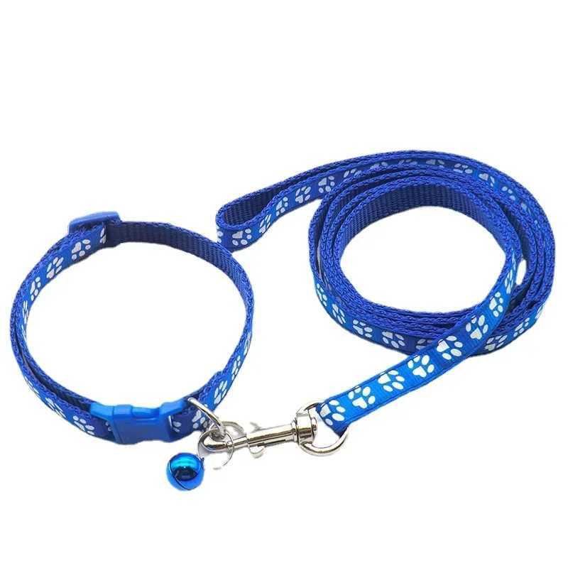 Cute Dog Paw Print Pet Traction Rope Puppy Collar Set Multiple Colors Adjustable Puppy Cat Accessories Pet Supplies 1.2MXJ250218