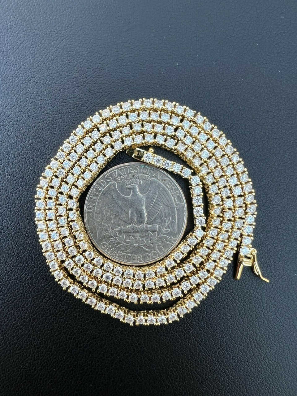 Luster Jewelry Hiphop Bling Sterling Silver 925 Gold Plated Moissanite Diamond 2mm Tennis Necklace for Men