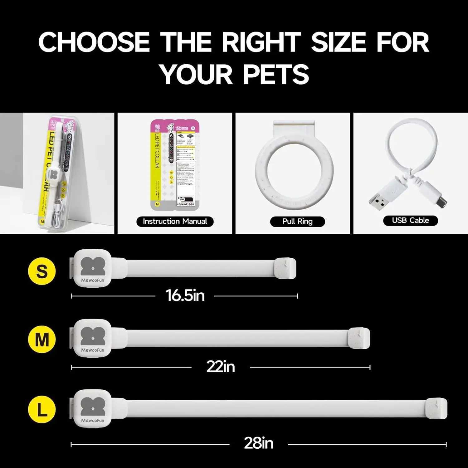 Mewoofun luminous dog collar LED with USB charging emits light in the dark waterproof dog necklace 6 flashing modes suitable for dogs W250219