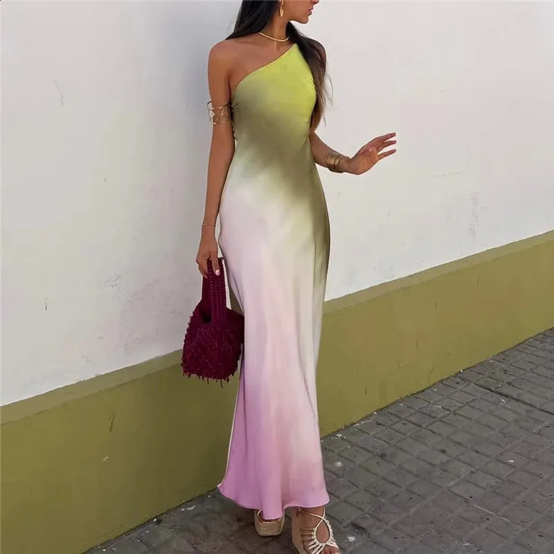 TRAF Tie Dye Long Dress Women Asymmertic Satin Backless Dress Woman Off Shoulder Sexy Evening Party Dresses Midi Summer Dresses 250218