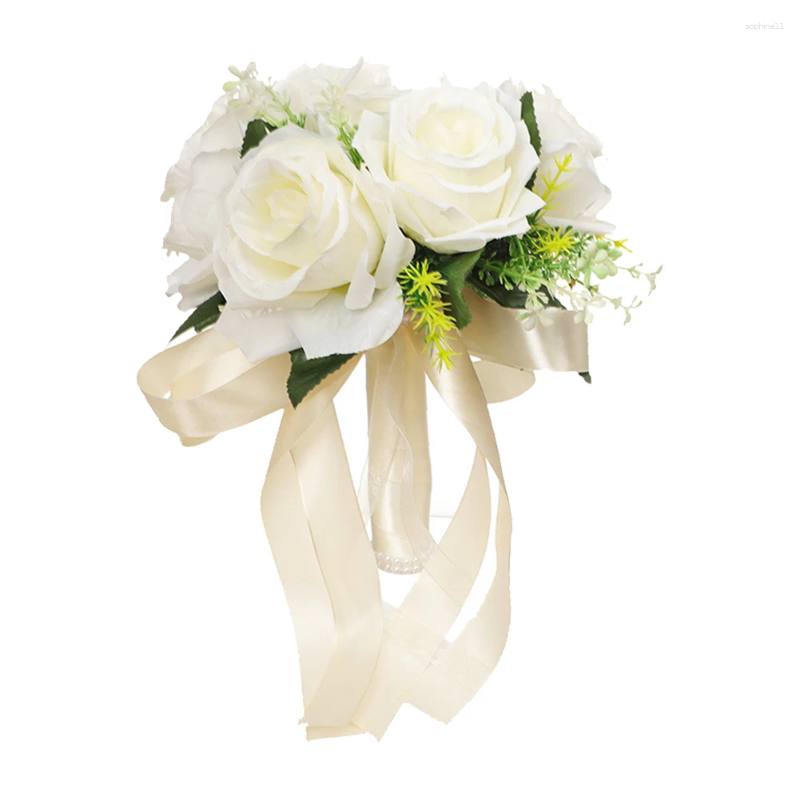 Update Decorative Flowers Silk Wedding Bouquets Holding Artificial Natural Rose Bouquet White Champagne Bridesmaid Bridal Party