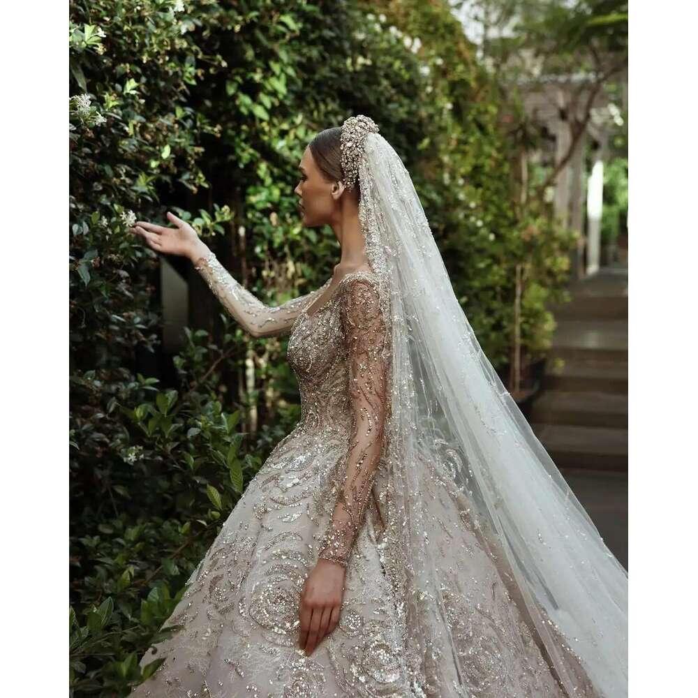 Elegant Dresses Ball Gown Appliques Sequined Lace or-Length Bride Wedding Dress Vestido de novia Custom Made