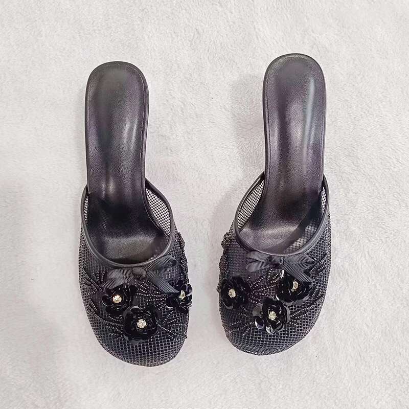 Bgbg sequin wer women slides mesh thin heel slip on sandals