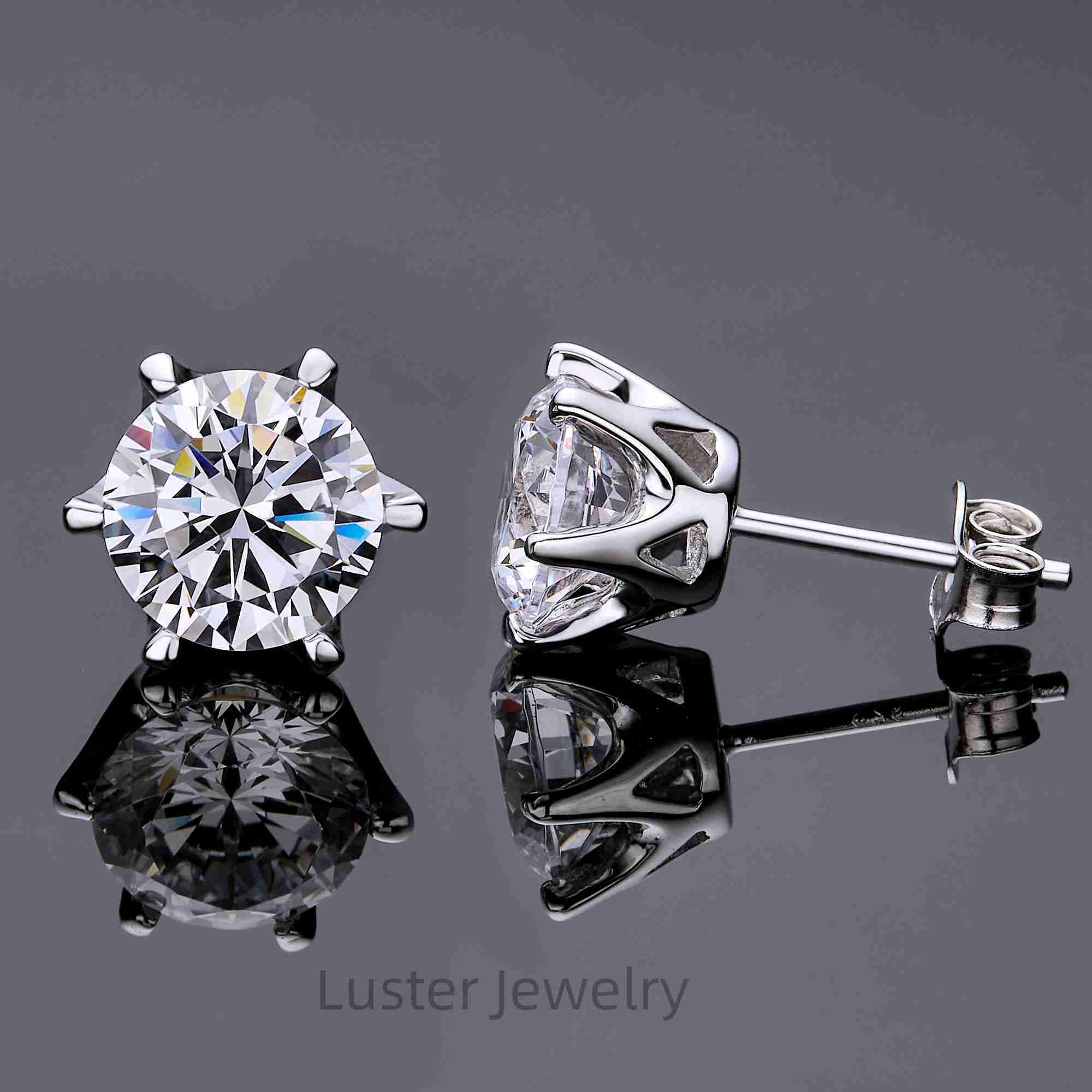 Luster Bling High Quality 925 Silver Six Prong Setting 6.5mm/5mm Round Shape Women Moissanite Stud Earrings for Girls