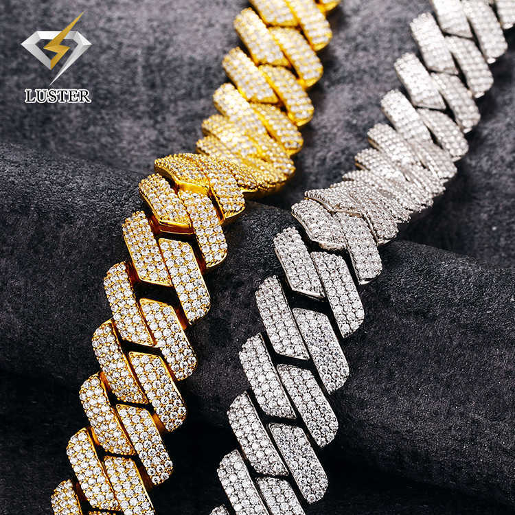 Hip Hop Punk Mens Yellow Gold Plated 20mm Big Sizejewelry Custom S925 Sterling Silver Necklace Moissanite Cuban Link Chain