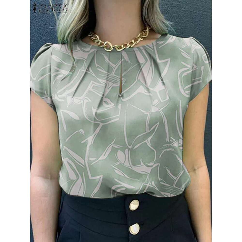 ZANZEA Stylish Women Ral Printed Blouse Summer Short Sleeve Tops Fashion Casual Holiday Party Shirt Female Work OL Blusas