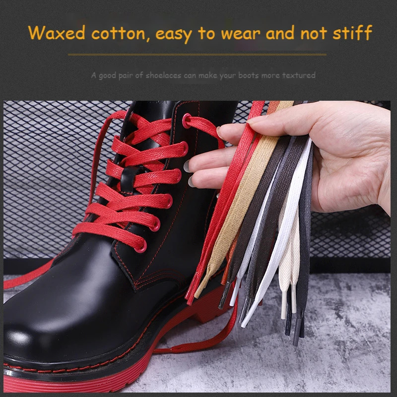 1Pair Waxed Cotton Shoelaces 8mm Width Flats Waterproof Shoe laces Unisex Boots Casual Sneakers Shoelace Leather Laces Shoes 250219