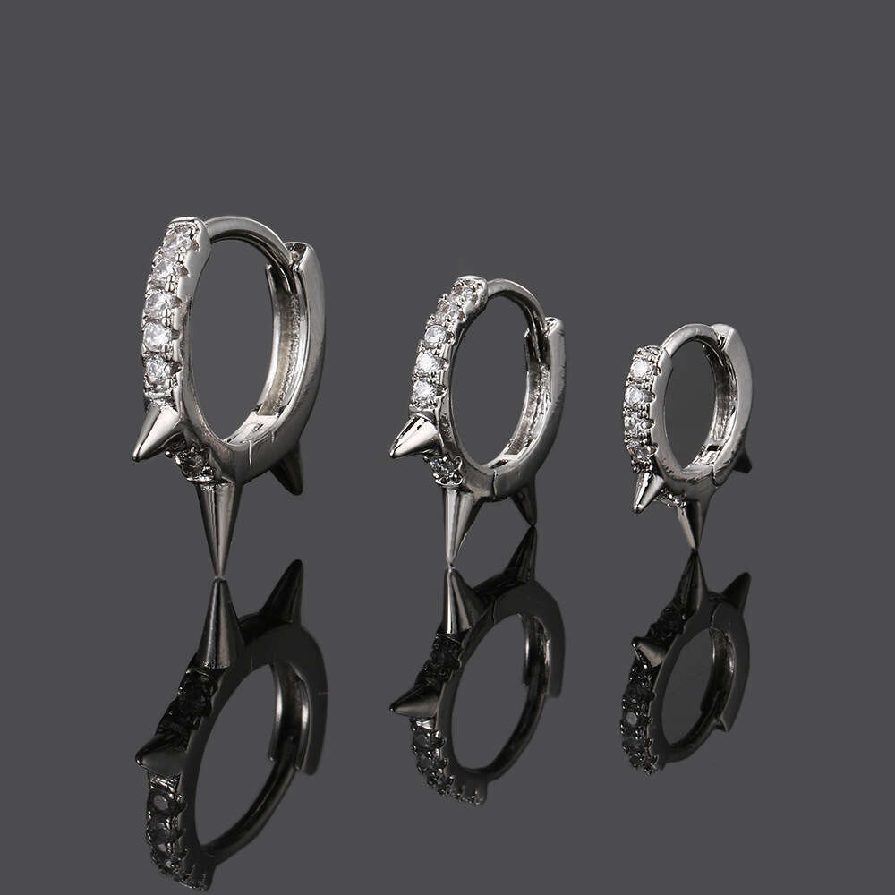 Popular Punk Rivet Round Female Smooth Zircon Piercing Earrings