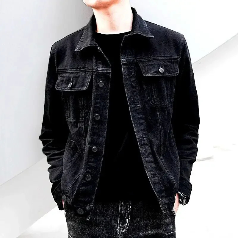 Denim Jackets Man Black Button Jeans Coat for Men Rock Cowboy One Piece Original ed ner Korean Clothes Y2k G 250214