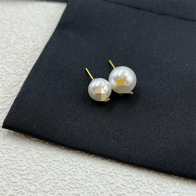 Luxury round ball pearl designer earrings asymmetric stud 18k gold charm elegant love geometry pearls earring earings ear rings jewelry