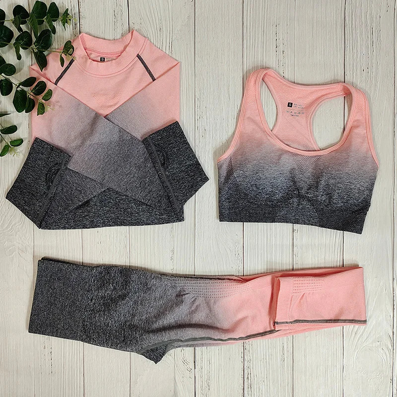 Ombre Sportswear Women Yoga Sets Outfit Fitness Gymnastic Suit Workout Clothing Sports Pants Set Seamless Athletic Wear Clothes 250219