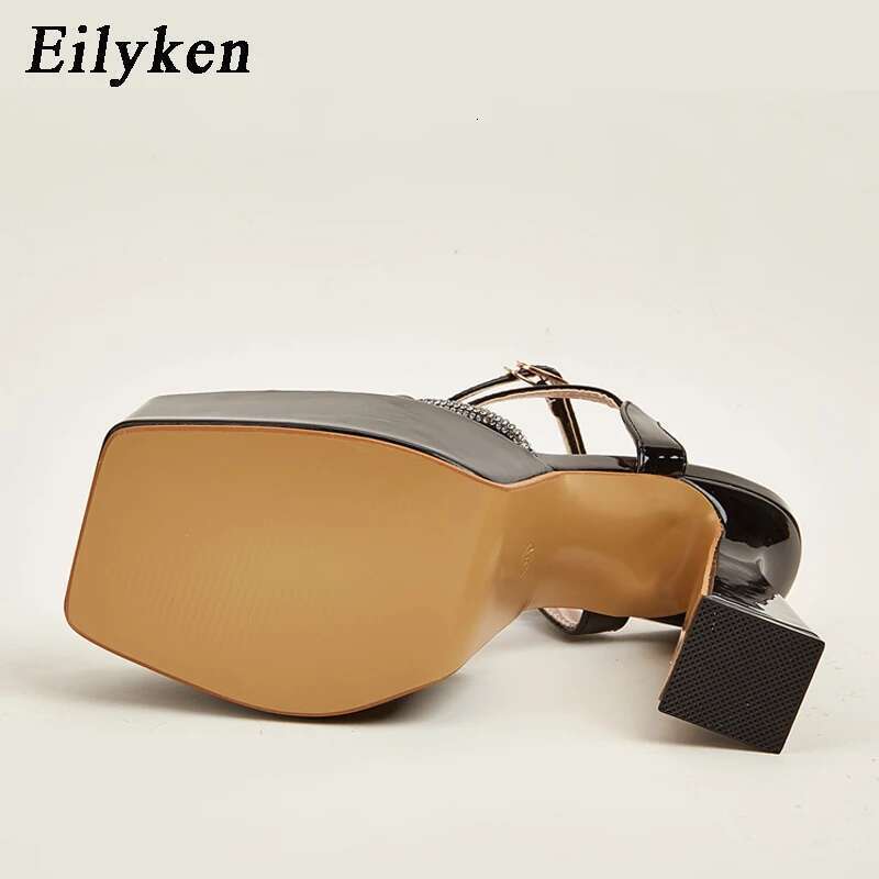Platform High Heels Chunky Women Fashion Sandals Sexy Square Toe Ankle Buckle Strap Crystal Club Shoes
