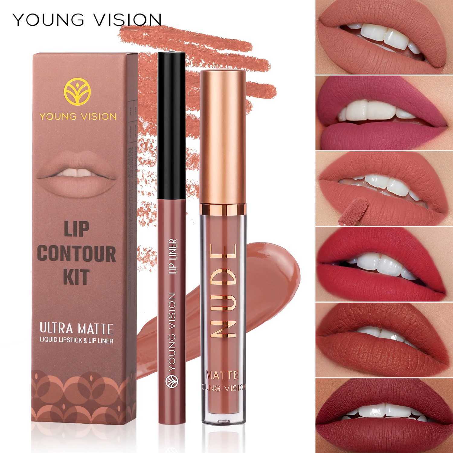 VISION 2-color matte durable lip liner set waterproof sweat proof non stick cup lip gloss rotatable lip linerW250219