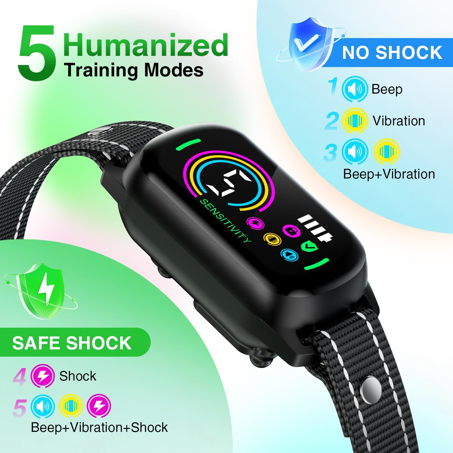 2pcs Black Color Rechargeable Smart Bark Control Collar - Adjustable Sensitivity and Multiple Modes for All Size Dogs