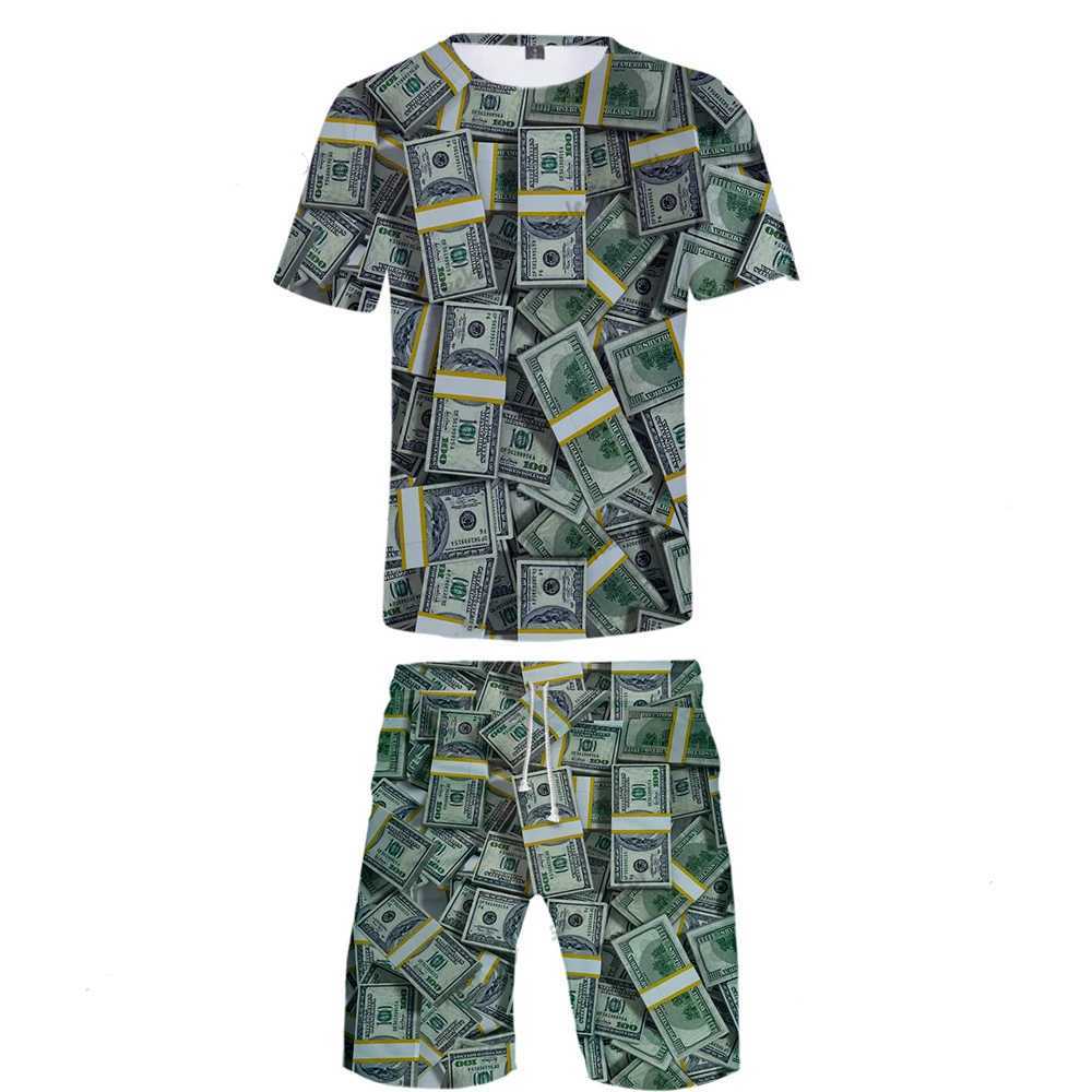 Men Sets Summer United States Dollar 3D Printed Shorts T-shirt Outfits Male Casual Hip Hop Creative Money Shorts 2Piece SuitXJ250218