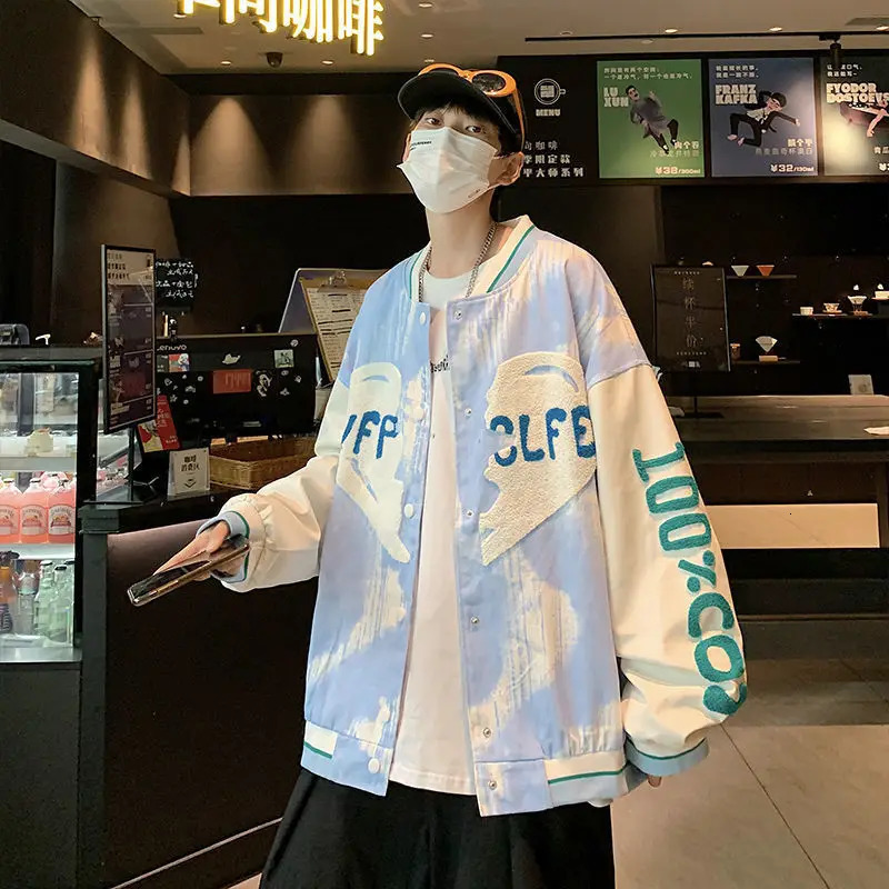 Tiedye Love Baseball Uniform Men Loose Jacket Ins Trend 250218