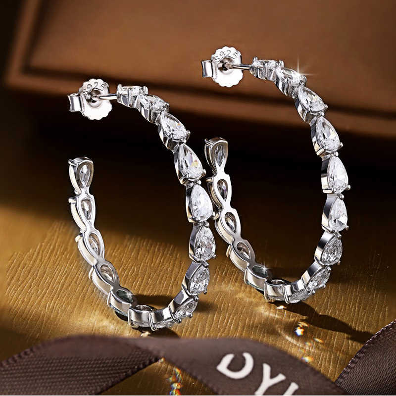 Luster Jewelry Mid Eastern Style 925 Silver Big Circle 2x4mm Pear Stones Hoop Moissanite Earrings