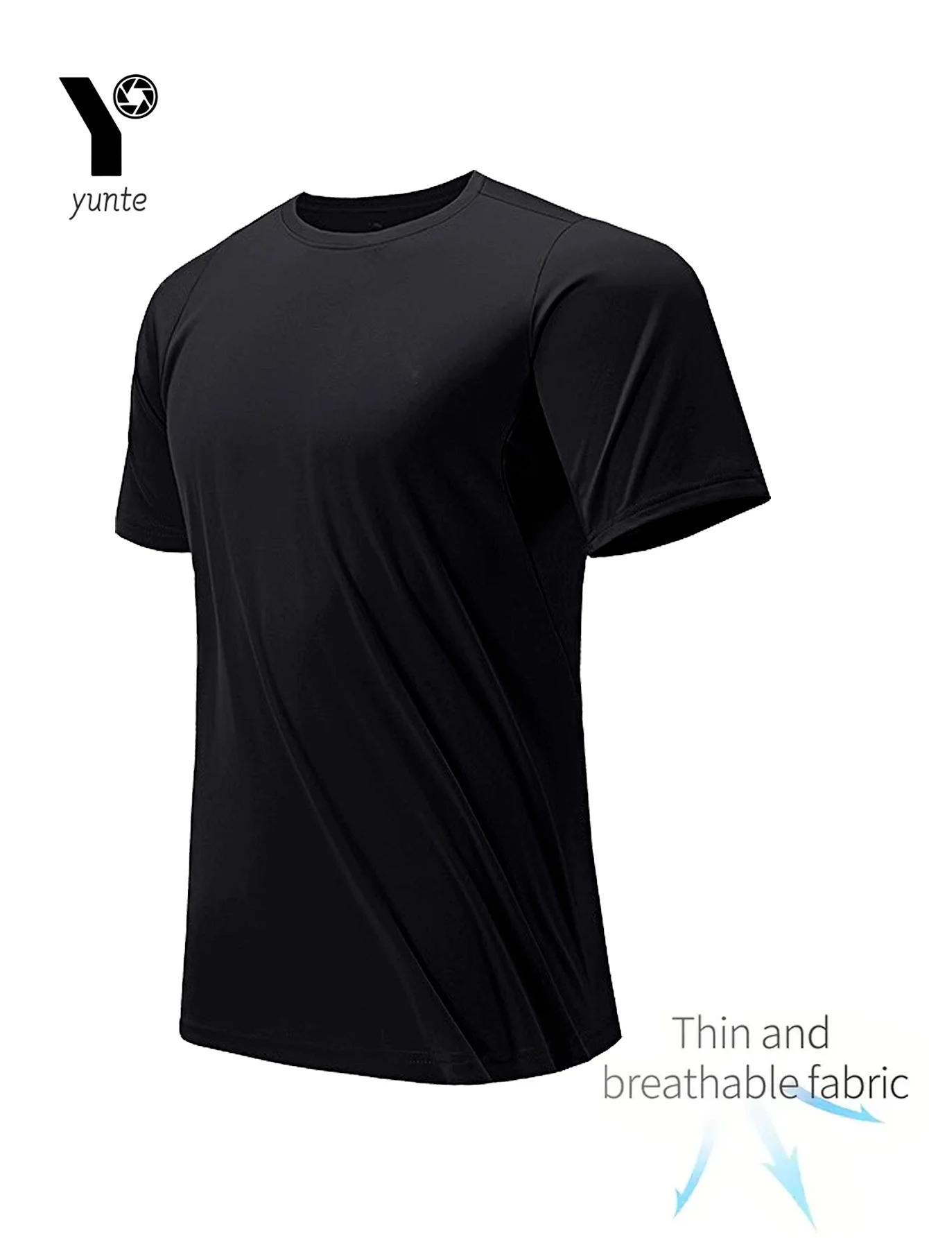 Round Neck T-Shirt 1 Piece Black Ultra-Light Mens Quick Drying Breathable Sweat-Absorbent Shirt Suitable for Fitness Gym and Ru 250217