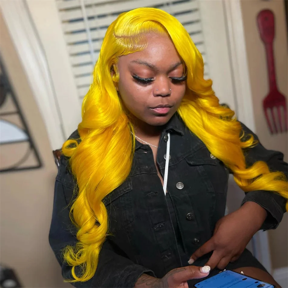 Free shipping 13x6 Yellow Human Hair Wigs Straight 613 Colored Body Wave 13X4 HD Lace Front Wig For Black Women