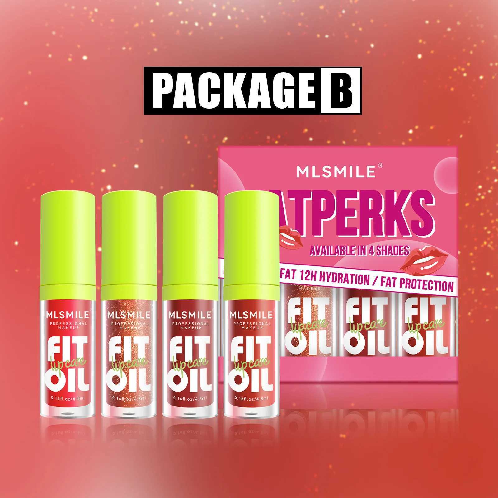 MLSMILE 4pcs/set Mirror l tree-color Lip Gloss Long-lasting Hydrating Moisturizing Lip Enhancement Lip Balm Clear Lip OilW250219