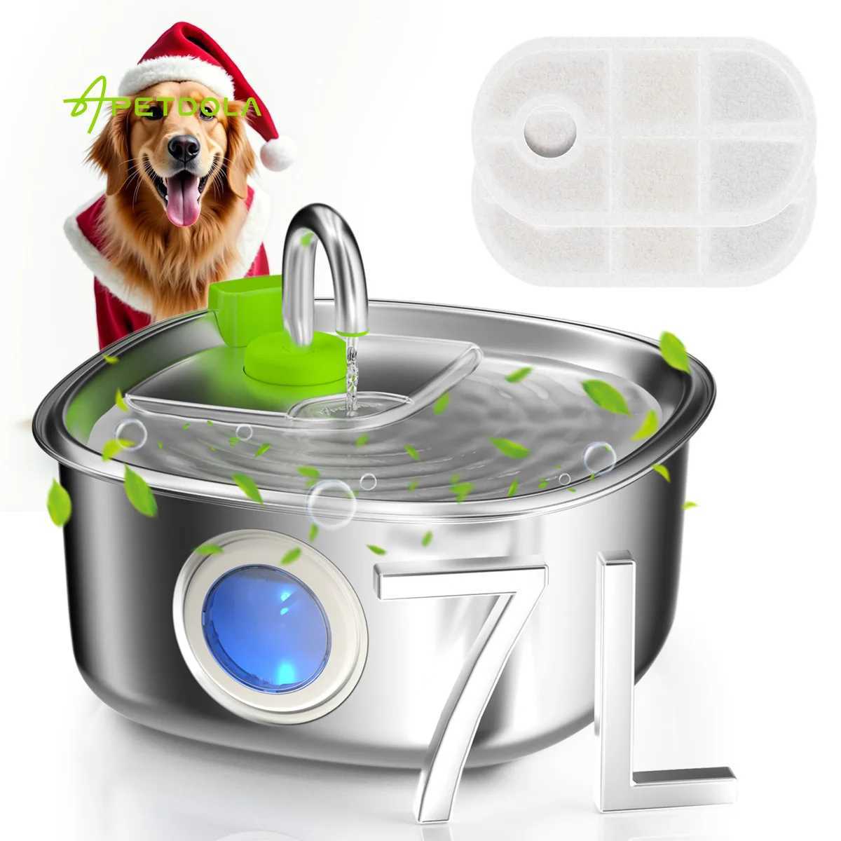 Dog Feeders 7L Pet Fountain Stainless Steel Transparent Window Cat Water Dispenser Silent Pump Automatic Fountain For Cat Dog Drinking Bowl H250218