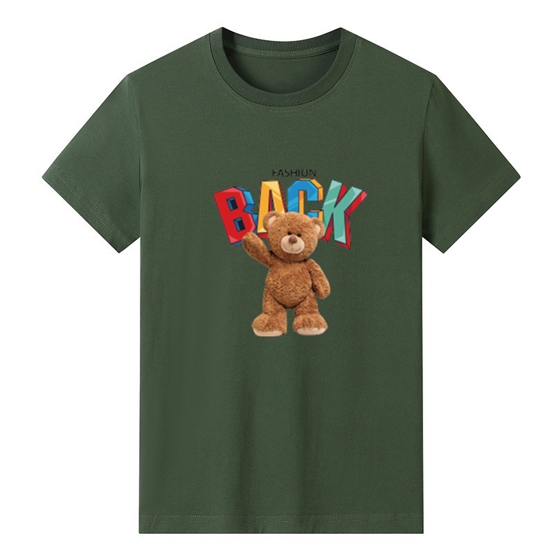 Short Men's Designer T-shirt American Fashion Street Trend T-shirt, Summer New Cotton Half Sleeved Letter Teddy Bear Personalized Print Oversized