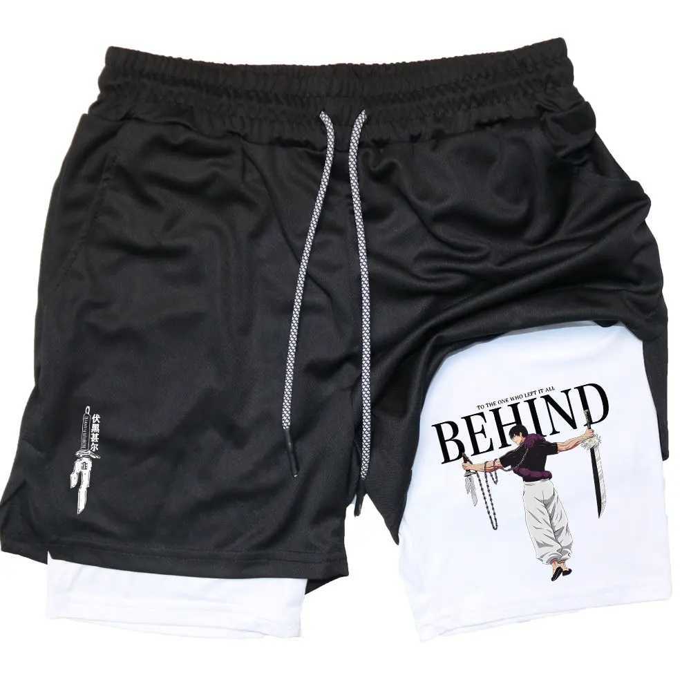 Anime Compression Shorts Summer Sportswear Men Gym 2 In Training Workout Male Fitness Sport Shorts W250219