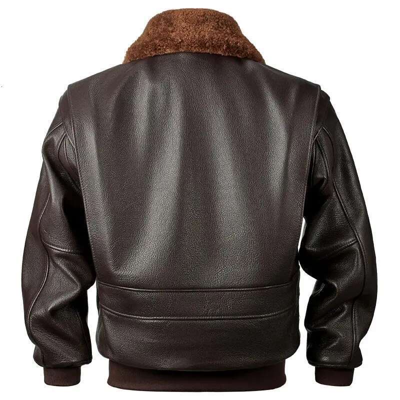 Dark Brown Winter Pilot Jacket Men Military Style Europe Size Genuine Natural Thick Cowhide G1 Flight Leather Coat