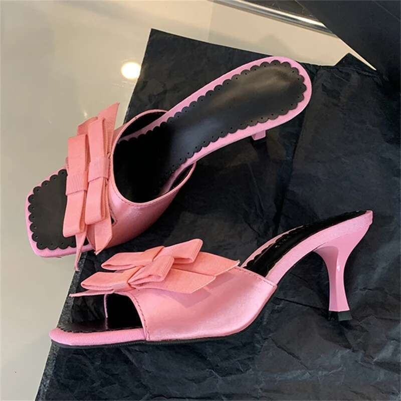 2025 New Arrivals Women Slipper Fashion Bow-knot Thin Heel Open Toe Slip On Dress Elegant Sandal Mules Slides Shoes