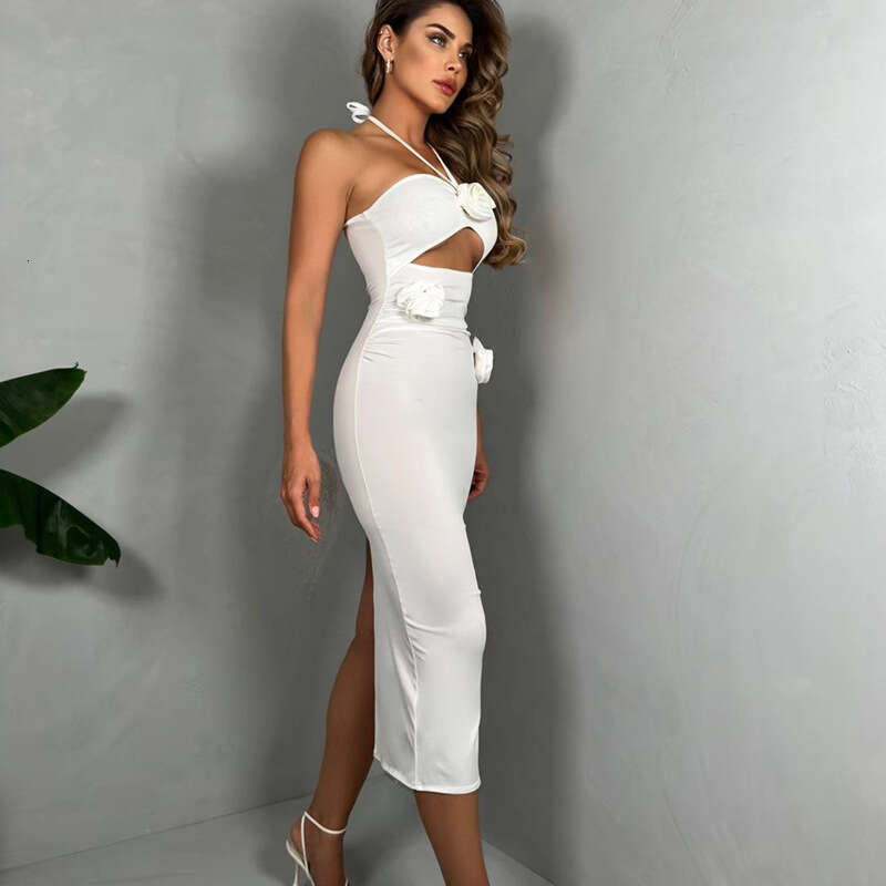 European American style sexy girl women's BM autumn and winter hot item ur hanging neck backless hollow out dress 2025 new casual fashion trend c