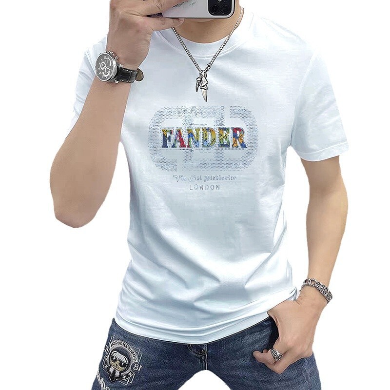 Fashionable Summer Men's Designer Short Sleeved T-shirt Heavy-duty Personalized Color Embroidery Hot Diamond Round Neck Half Sleeved Casual Breat