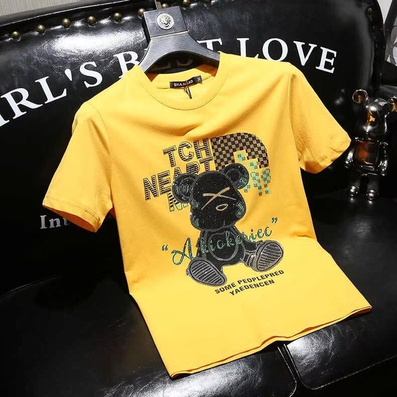 2025 Summer New Designer T-shirt Men's Personalized Hot Diamond Short Sleeve Large Bottom Shirt Rabbit Slimming Fashion Half Sleeve Fashion