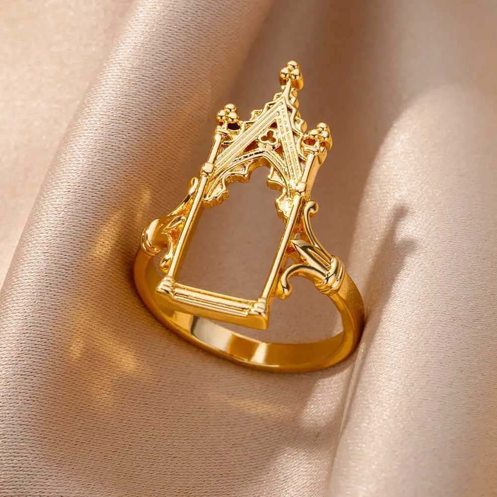 StainlESS Steel Magic Mirror Rings For Women Gold Plated Aesthetic Wedding Ring Castle Flower leaf Design Lighjt Luxury JewelryXJ250219