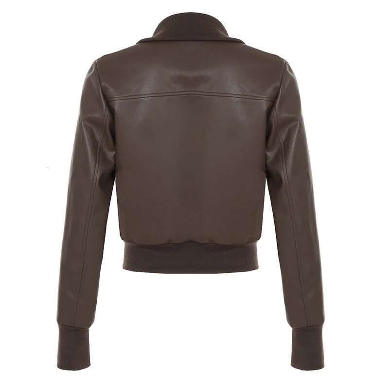 HEYounGIRL Faux Leather Women Brown Jacket Vintage Fashion Autumn Streetwear Zipper Coat Casual Y2K Motorcycle Style Outwear