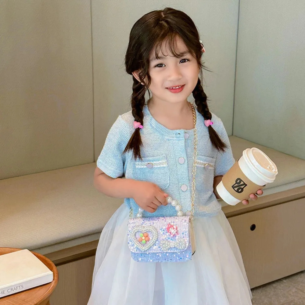 Korean Style Pearl Kids Lace Bow Princess Shoulder Messenger Bag Sequin Zero Wallet Pocket Pack 250219