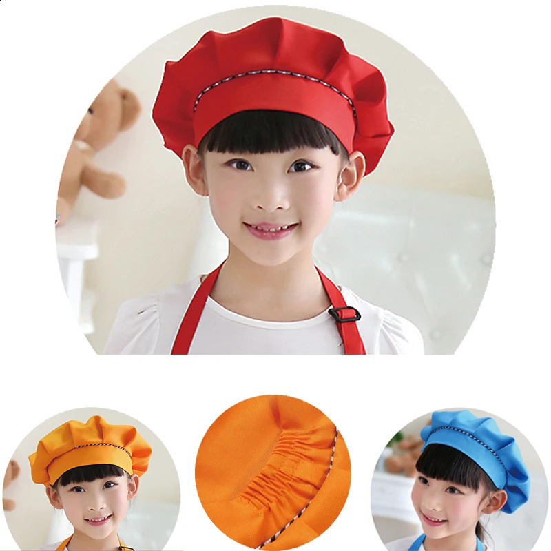 Children Personalized Kitchen Hat Fashion Solid Color Elastic Band Cooking Cap Boys Girls Toddler Dance Christmas Chef Hats 250117
