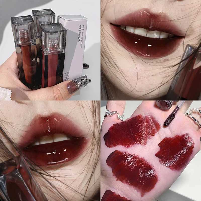 One dark red mirror gloss lip gloss waterproof and durable moisturizing liquid lipstick without glue cup Korean cosmeticsW250219