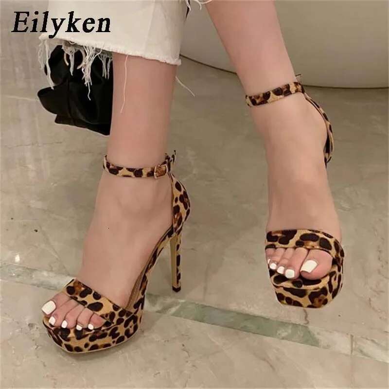 Summer Sexy Leopard Grain Pole Dancing Sandals Women Ankle Buckle Strap Platform High Heels Pumps Shoes