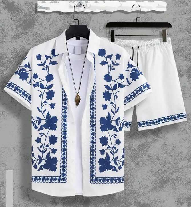 Hawaiian Shirt Set Men 3D Printed Blue And White Porcelain Pattern Summer Fashion Casual Daily Oversized Shirt+shorts 2piece SetXJ250218