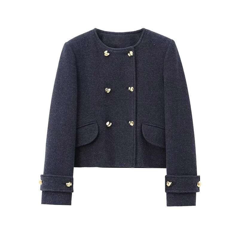 Elegant Women's Two Pieces Set Blazer Skirts Suits O-Neck Double-Breasted Outerwear Pocket Midi Skirt Lady New In Matching Sets