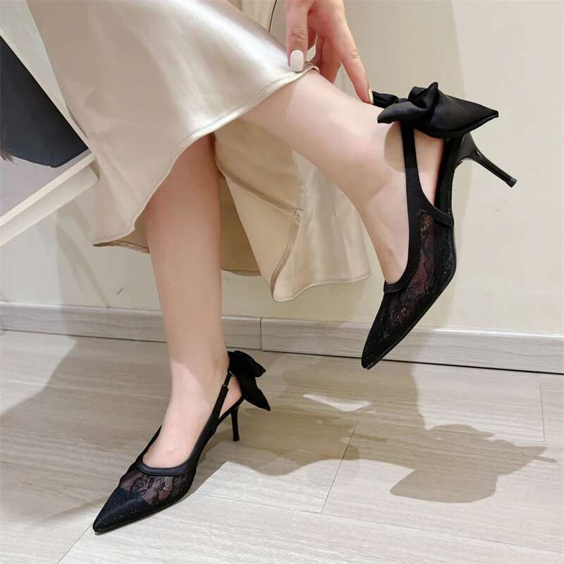 Fashion Mesh Women Pumps Sandal Thin High Heel Pointed Toe Ladies Elegant Sgback Hollow Out Shoes atos Mujer
