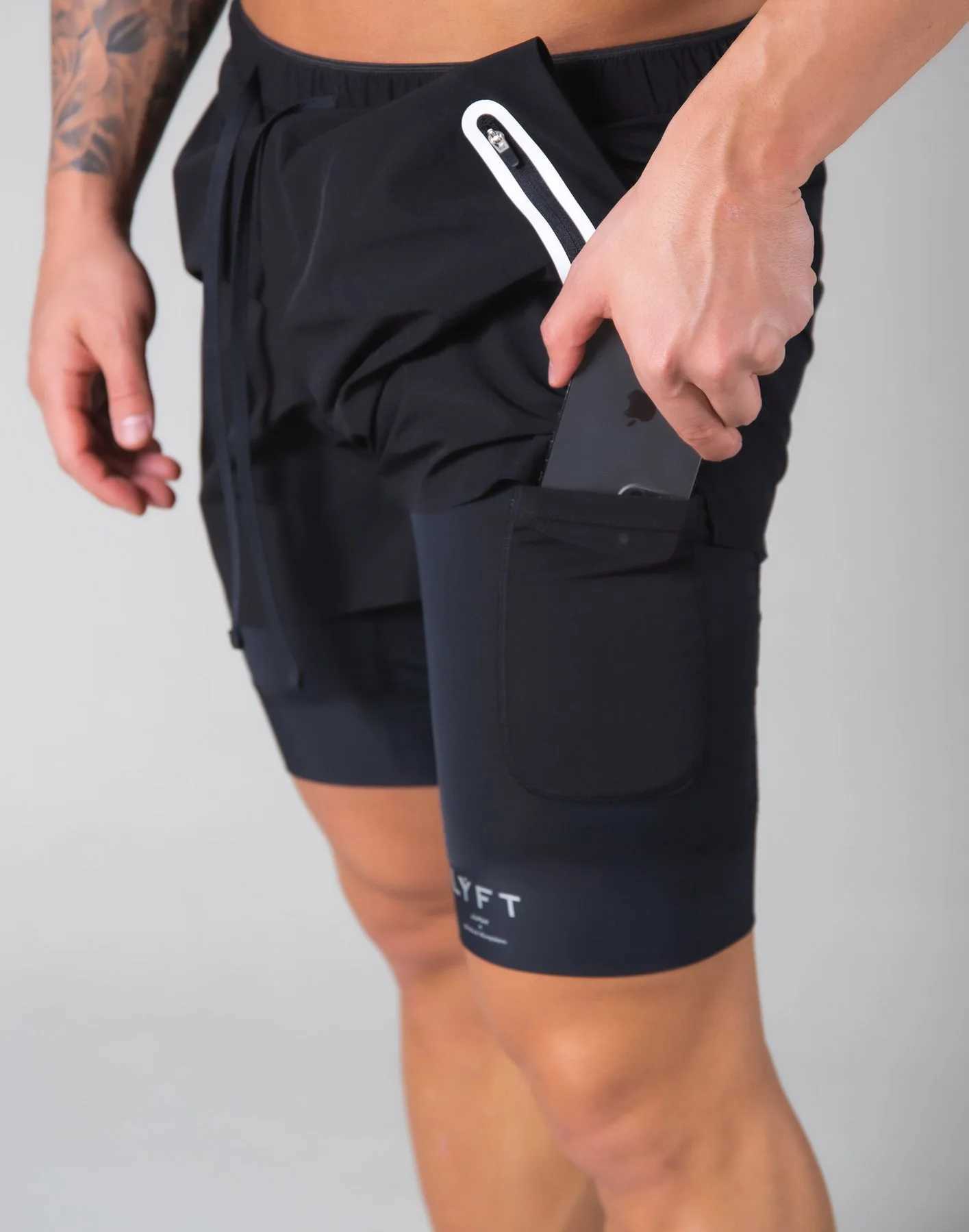 Men's Shorts Zipper Pocket Shorts Men 2 in 1 Sports Shorts Running Jogging Short Pants Fitness Training Quick Dry Mens Gym Summer Men Shorts z250