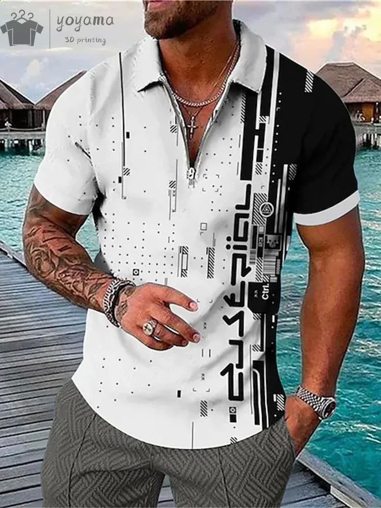 Mens Polo Shirt with Simple Stripe Pattern Printed Summer Outdoor Golf Clothing Fashion Collar Short Sleeve Top Casual Mens Cl 250218